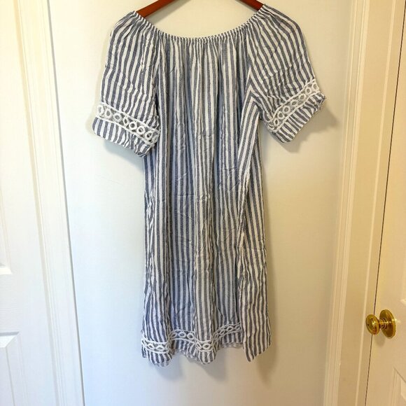 Beach Cover Up Swimsuit New Collection Made in Italy One Size White Blue Stripes - Picture 1 of 9